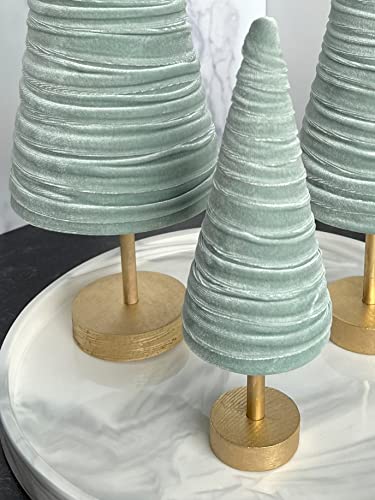 Sage Pedestal Velvet Trees Set of 3, Valentine Tree Tabletop, Green Mantel Accent, Winter Wedding Centerpiece, Handcrafted Gift for, Modern Farmhouse (Sage) - color: Sage