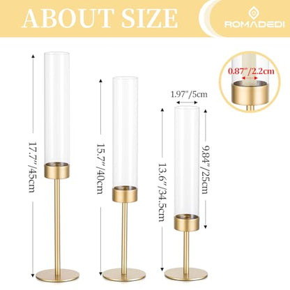 Romadedi Glass Hurricane Candle Holders for Candlestick, Gold, Set of 3 - size: 3 PCS