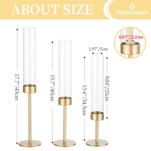 Romadedi Glass Hurricane Candle Holders for Candlestick, Gold, Set of 18 - size: 18 PCS
