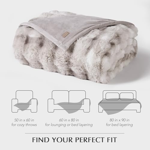 EverGrace Faux Rabbit Fur Bubble Throw Blanket, 50"x60", Light Grey - color: Marble Grey, size: 50"x60"