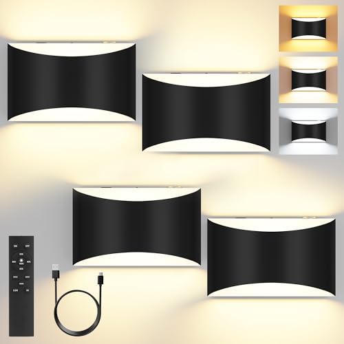 Battery Operated Wall Sconces Set of 4 Rechargeable Wireless Black - color: Black, size: 4 Pack