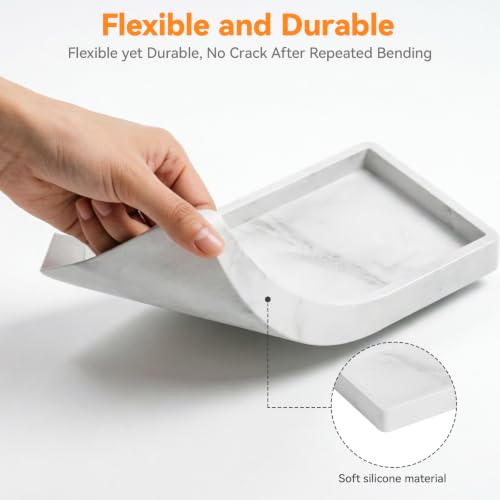 Silicone Bathroom Vanity Tray for Countertop, 7.7" x 3.9" Waterproof Sink Tray Organizer for Soap Dispenser, Perfume, Jewelry, Sponge & Bathroom Accessories, Small Countertop Tray，Gravel White