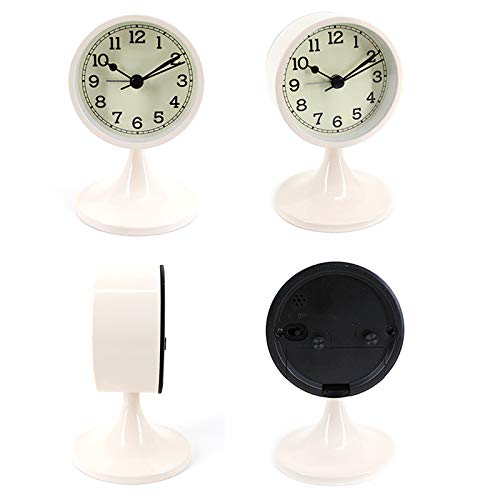 3" Round Quartz Analog Metal Alarm Clock Silent Non Ticking Desk Clock - color: White