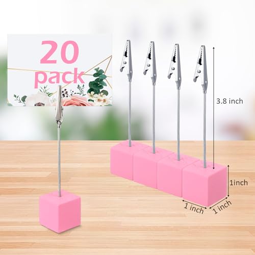 20 Pcs Cube Base Memo Clip Holder with Alligator Clip, Pink - color: Pink