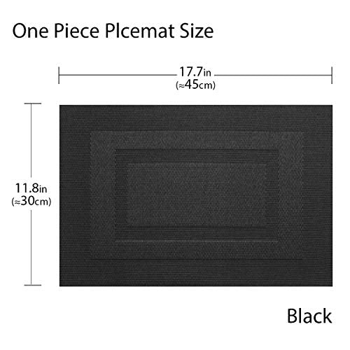 PIGCHCY Placemats,Washable Vinyl Woven Table Mats,Elegant Durable Placemats for Dining Table Set of 4 (18 x 12 inches, Pure Black) - color: Box: Black Pure, size: 4 Placemats