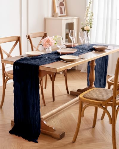 Pureegg 2 Pack Cheesecloth Table Runner 120 Inch Navy Blue - color: Navy Blue, size: 120" - 2 Packs
