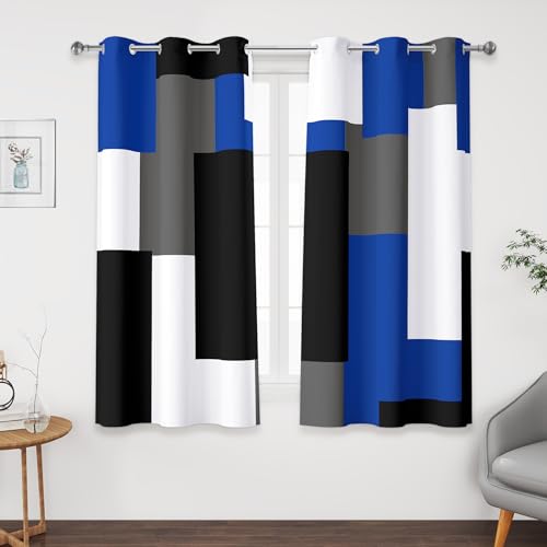 Tyrot Blue Gray Black Blackout Curtains for Bedroom Living Room 45 inch - color: Blue, size: 42"W x 45"L (Pack of 2)