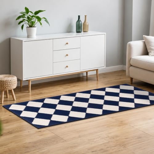 SHACOS Kitchen Rugs Set of 3 Checkered Kitchen Mats for Floo, Blue/White - color: Blue/White, size: 17"x30"+17"x47"+17"x59"