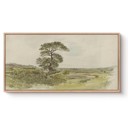 Large Wood Framed Canvas Wall Art, The Lone Oak Landscape Decor, 20x40 IN - color: Lone Oak