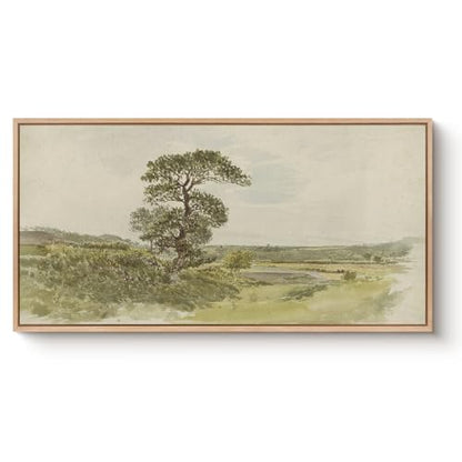 Large Wood Framed Canvas Wall Art, The Lone Oak Landscape Decor, 20x40 IN - color: Lone Oak