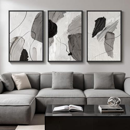 Large Framed Modern Abstract Wall Art for Living Room, 3 Piece 24x36 Inch - color: Shades of Grey, size: 24" W x 36" H x 3Pcs