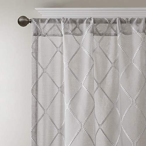 Madison Park Embroidered Diamond Irina Sheer Curtain, 50x84 Grey - color: Grey, size: 50"W x 84"L (Pack of 1)