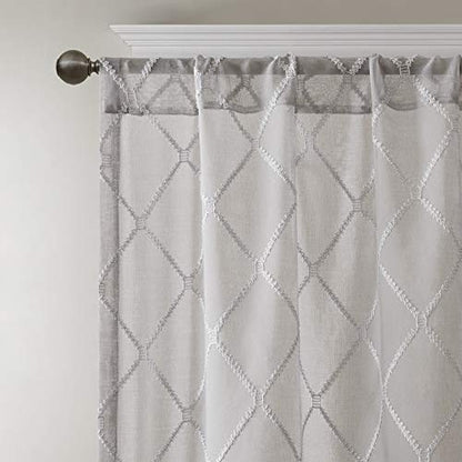 Madison Park Embroidered Diamond Irina Sheer Curtain, 50x84 Grey - color: Grey, size: 50"W x 84"L (Pack of 1)