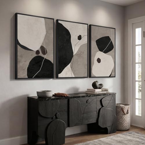Large Framed Black and White Abstract Wall Art, 3 Piece Set, Each 24x36 In - color: Neutral - A, size: 24" W x 36" H x 3pcs