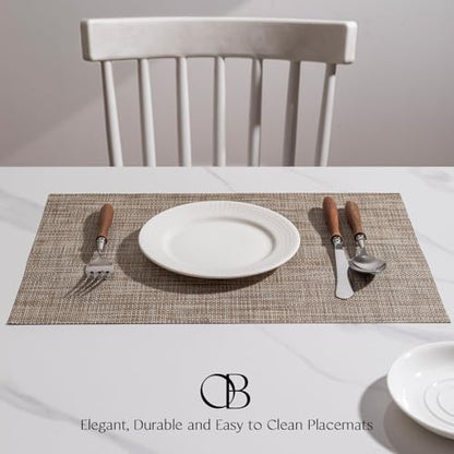 Placemats Set of 4 - Easy Clean Woven Vinyl Placemats for Dining Table, Indoor/Outdoor Place Mats, Washable PVC Table Mats（Caramel） - color: A-caramel