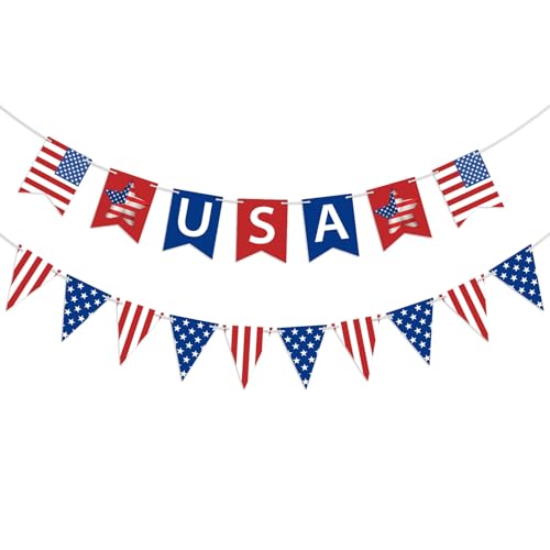 USA Banner 4th of July Patriotic Banner Red Blue Star and Stripes American Bunting Garland Decorations for Independence Day Memorial 4th of July Patriotic Indoor Outdoor Party Supplies - color: Blue