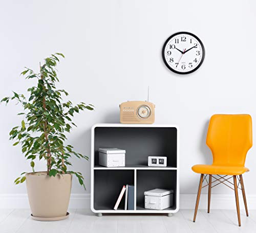Bernhard Products Black Wall Clock Silent Non Ticking 12 Inch Quality Quartz Battery Operated Round Easy to Read Home/Office/Kitchen/Classroom/School Clocks - size: 12 Inch