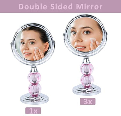 Zahari Home Aroma Magnifying Makeup Mirror with Stand, Double Sided 1X/3X Magnification, 360 Degree Swirl, 6.30 inch Pink - color: Pink, size: 6.3"L x 3.5"W