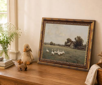 RhkArt Vintage Farmhouse Wall Art Goose Country Landscape Canvas Print,