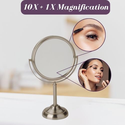 JERDON 6" Tabletop Makeup Mirror - 10X Magnification - Nickel - JP910NB - color: Nickel