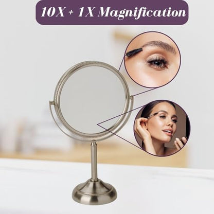 JERDON 6" Tabletop Makeup Mirror - 10X Magnification - Nickel - JP910NB - color: Nickel