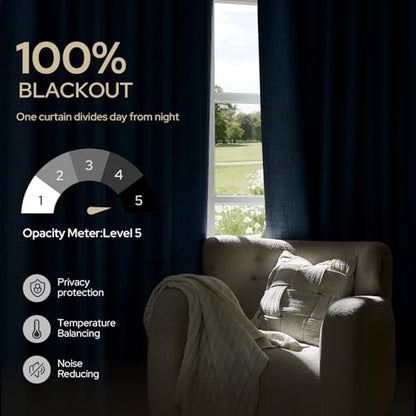 HOMEIDEAS 100% Blackout Stone Dusty Blue 100 % polyester Curtains 84''L 2 Panels - color: Stone Blue, size: 52"W x 84"L (Pack of 2)