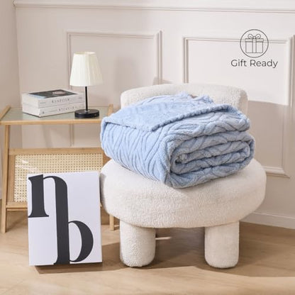 The Seacliff Blanket 50x60 Throw, Tidewater Blue – Lightweight Soft Fleece Throw Blanket for Couch, Breathable All Season, Coastal Wave Texture - color: Tidewater Blue, size: Throw 50x60