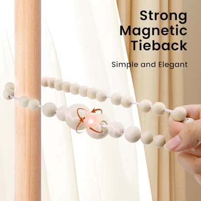 KLOGTSIND Magnetic Curtain Tiebacks, 2 Pack Wood Bead Curtain Holdbacks - color: Wood Color