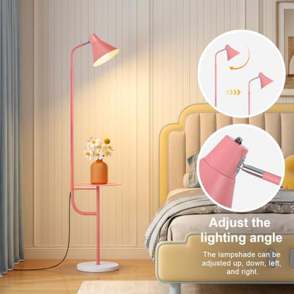 Pink Floor Lamp with Shelf, Dimmable LED Reading Standing Lamp - color: Pink