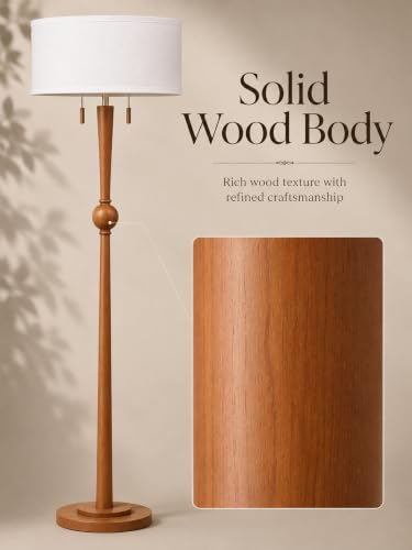 MOFFE Solid Wood Floor Lamp for Living Room,Pull Chains Standing Lamp - color: Amber Walnut