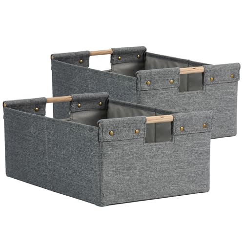 2PCS Storage Bins Cotton Linen Fabric Storage Boxes Baskets - color: Gray, size: Small (Pack of 2)