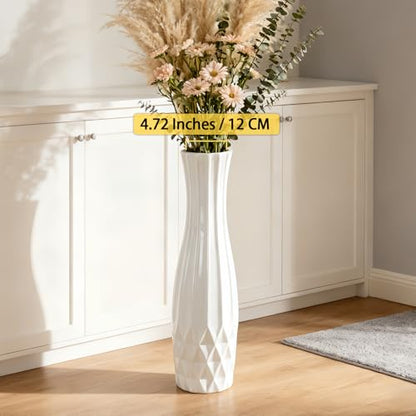 White Tall Ceramic Floor Vase, 24 Inch, Flared Geometric Design - color: Shape 2, size: 24 Inch-1
