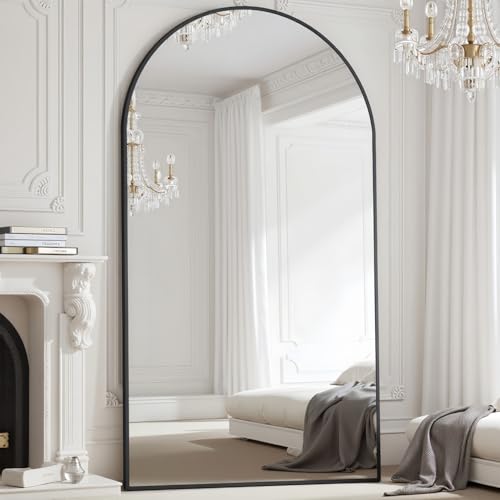 Prywot Full Length Mirror, Oversized 77"x38" Arched-Top Floor Mirror, Black - color: Black, size: 77"L x 38"W