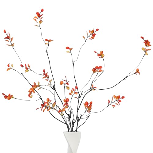 오렌지 잎이 있는 97.8cm(38.5인치) 인공 무화과나무 가지 4개 - color: 주황색.