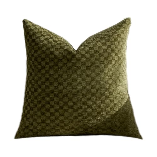 Croker Horse 24x24'' inches Chenille Plaid Throw Pillow Cover – Green Textured 3D Geometric Grid Checkered Plaid Pattern, Soft Modern Farmhouse Boho Cushion Case for Sofa Couch Bedroom Living Room - color: Green, size: 24" x 24" (Pack of 1)