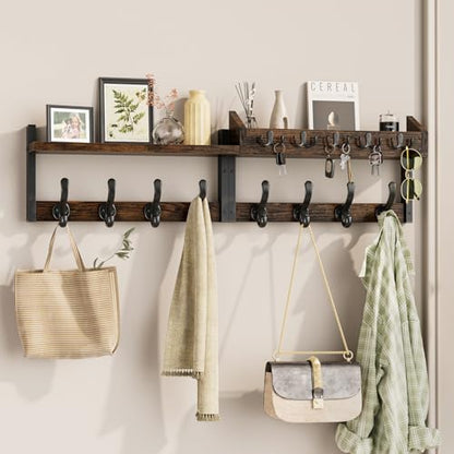 Evermagin 35" Coat Rack Wall Mount with Shelf for Entryway, Rustic Brown - color: Rustic Brown, size: 35 inch