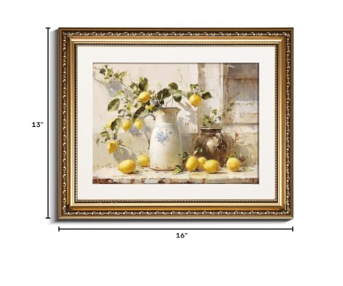 InSimSea Gold Framed Wall Art, Yellow Lemon Print, 13x16inch - color: Lemon Branch, size: 16"L x 13"W