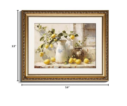 InSimSea Gold Framed Wall Art, Yellow Lemon Print, 13x16inch - color: Lemon Branch, size: 16"L x 13"W
