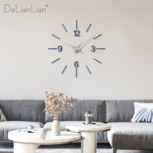 DIY Wall Clock, 3D Mirror Effect, Adjustable up to 65 in, Blue - color: Blue