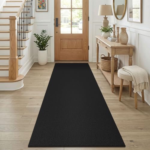 KOZYFLY Black Runners for Hallway 2.5'x8', Washable Runner Rug, Woven Non Slip Kitchen Runner, Braided Entryway Rug, Floor Carpet for Foyer, Bedroom, Hall, Black/Dark Grey - color: Black/Dark Grey, size: 2'6" x 8' (Rectangular)