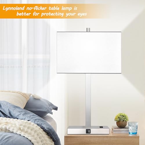 21" Set of 2 Touch Control Table Lamps with 2 USB & AC Outlets, 3-Way Dimmable Modern Nightstand Lamps for Bedroom Living Room Office Reading, White Shade Bedside Lamps, 5000K LED Bulbs Included. - color: White Linen & Brushed Nickel