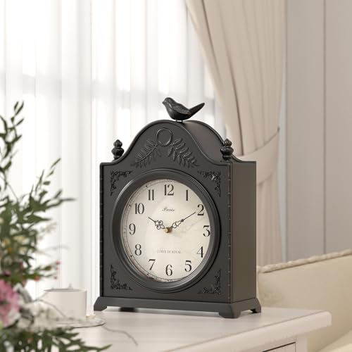 Vintage Bird Mantel Clock with Hidden Safe, Antique Black Style
