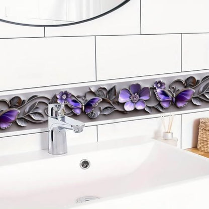 IVN Wallpaper Border Peel and Stick Wall Purple Butterfly Floral 4x196 Inch - color: Purple Butterfly Floral