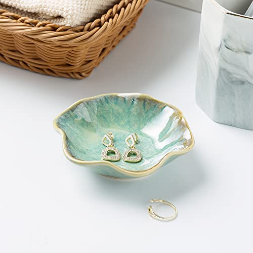 BEUNAIZER Jewelry Dish Tray, Ring Dish, Ceramic Trinket Tray, Key Bowl - color: Emerald Green