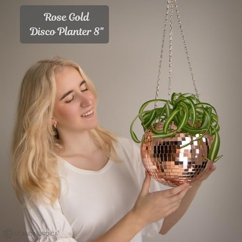 SCANDINORDICA Disco Ball Planter, Value Package, 8-inch Rose Gold - size: 8" Rose Gold