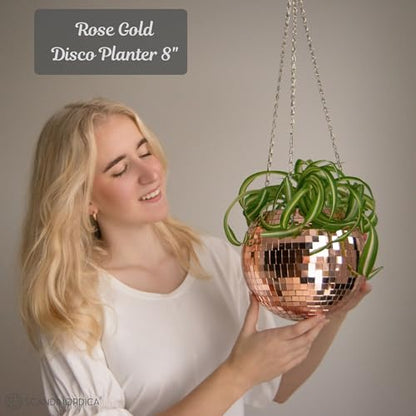 SCANDINORDICA Disco Ball Planter, Value Package, 8-inch Rose Gold - size: 8" Rose Gold