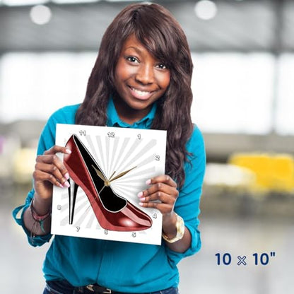 3dRose Wall Clock Silent - 13 inch - Dotted Red High Heel - Fashion - Shoes - Art - PS Creations