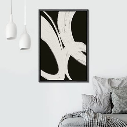 SIGNWIN Framed Canvas Print Wall Art Geometric Black Gray Loop Spiral Rings Abstract Shapes Illustrations Modern Art Minimal Relax/Calm Duotone Dark for Living Room, Bedroom, Office - 16"x24" Black - color: A004-2202-m11, size: 24"L x 16"W