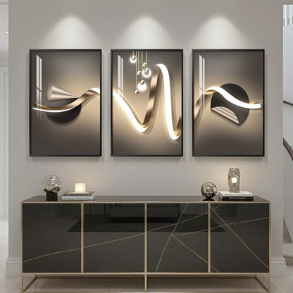Large Framed Modern Luxury Black and Gold Abstract Wall Art, 24x36 In - color: Luxe Curve Collection, size: 24" W x 36" H x 3 pieces