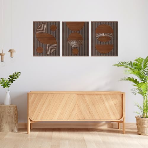 Abstract Wood Wall Art, Mid Century Modern Geometric Wooden Panels Set